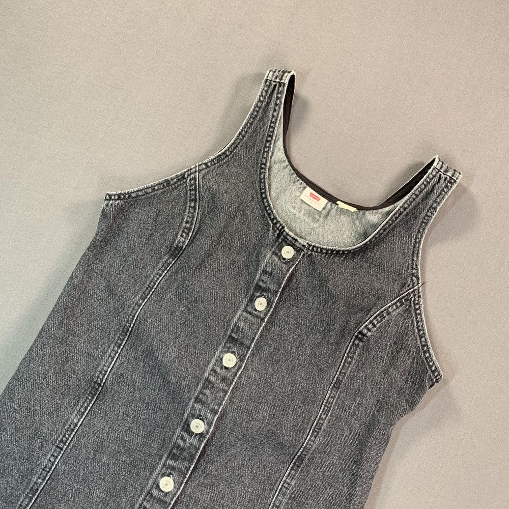 Levi's Dress Womens L Washed Black Denim Button Front Tank Mini Belted Pockets